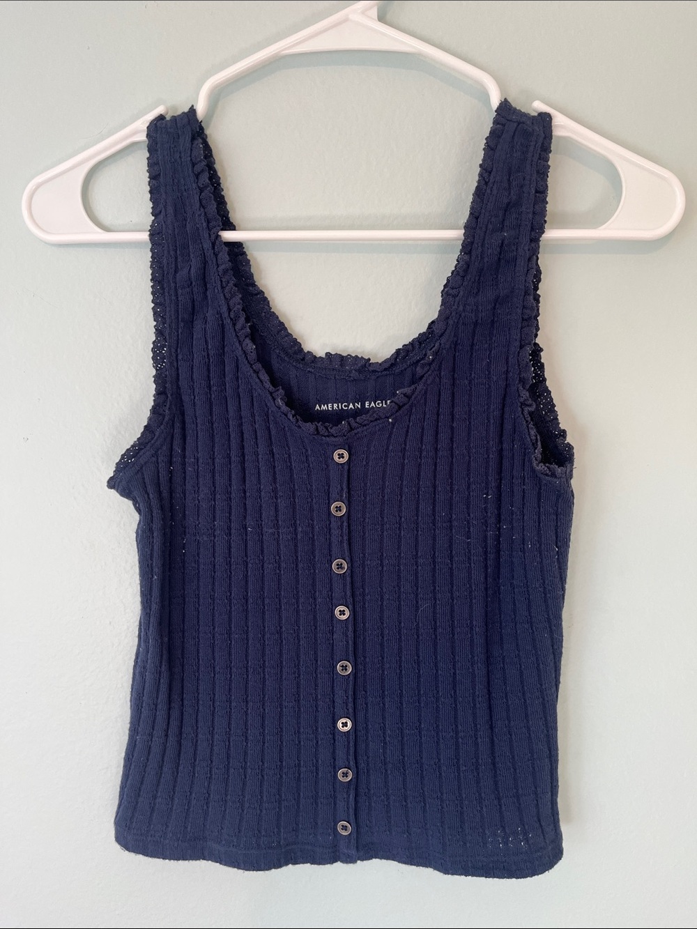 American Eagle Outfitters Navy Ribbed Button-Down Tank